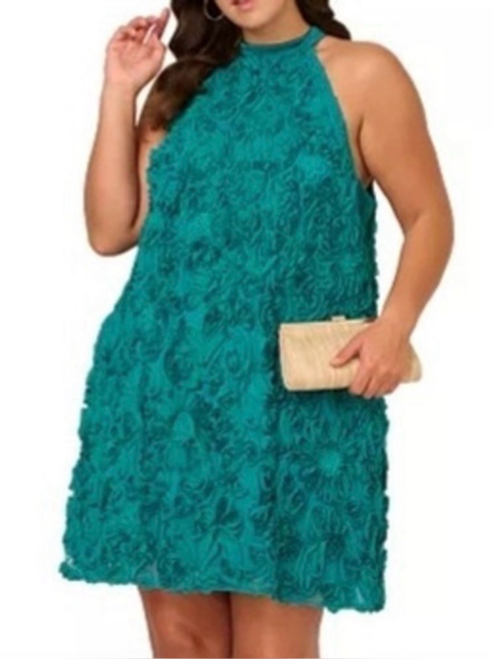 Adrianna Papell Teal Floral Appliqué Formal Dress Size 14